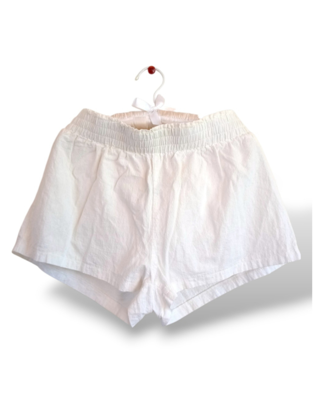 White High-waisted Shorts smocked waistband lightweight woven summer beach vacay